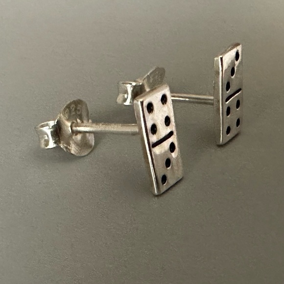 Sterling Silver Tiny Domino Stud Earrings - Picture 3 of 12